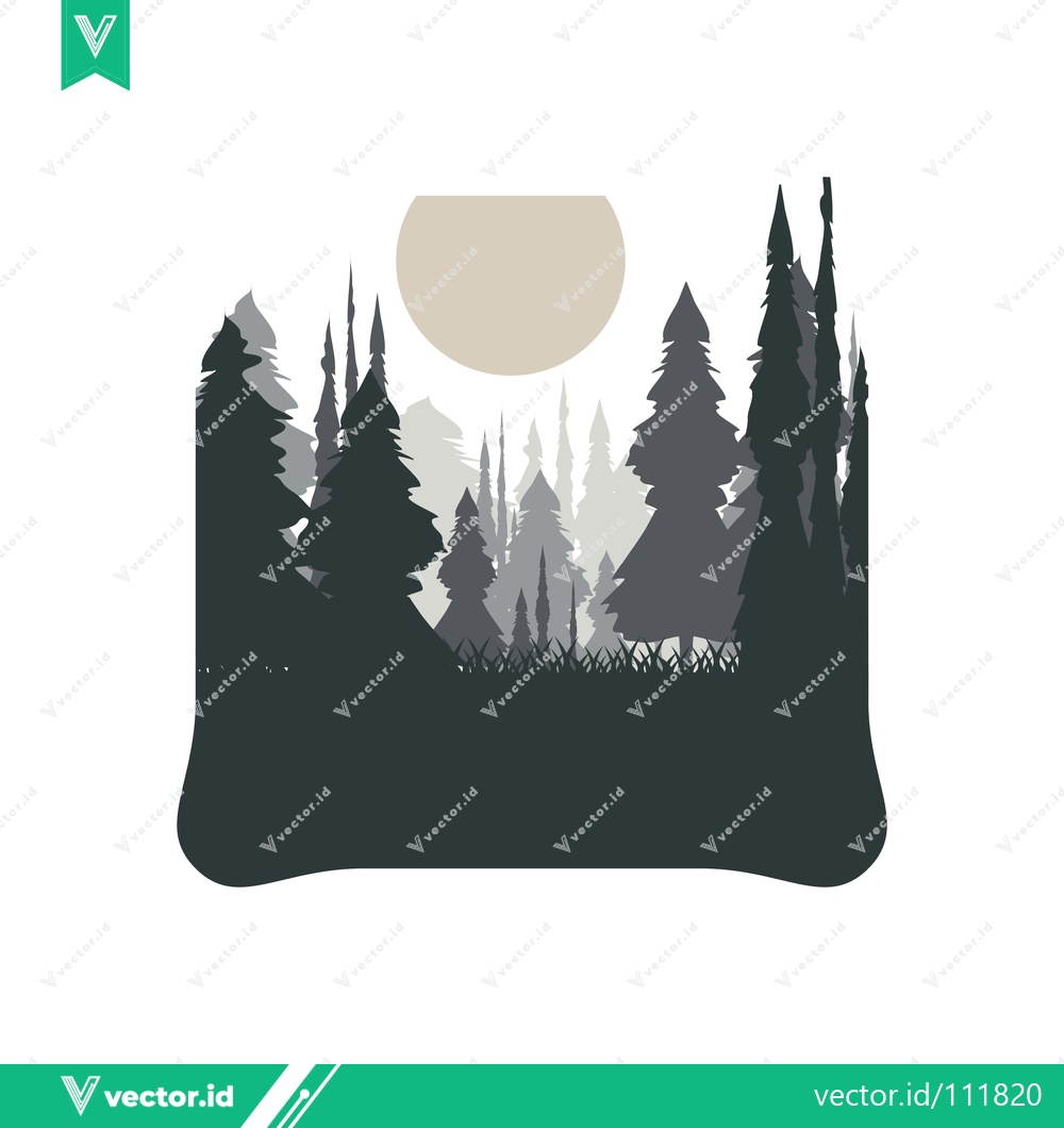 Premium Vector dari Minimalist Forest Landscape with Moon Silhouette