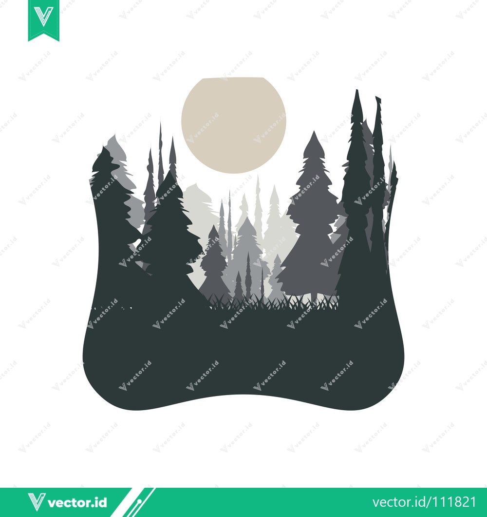 Premium Vector of Abstract Forest Landscape with Moon Silhouette