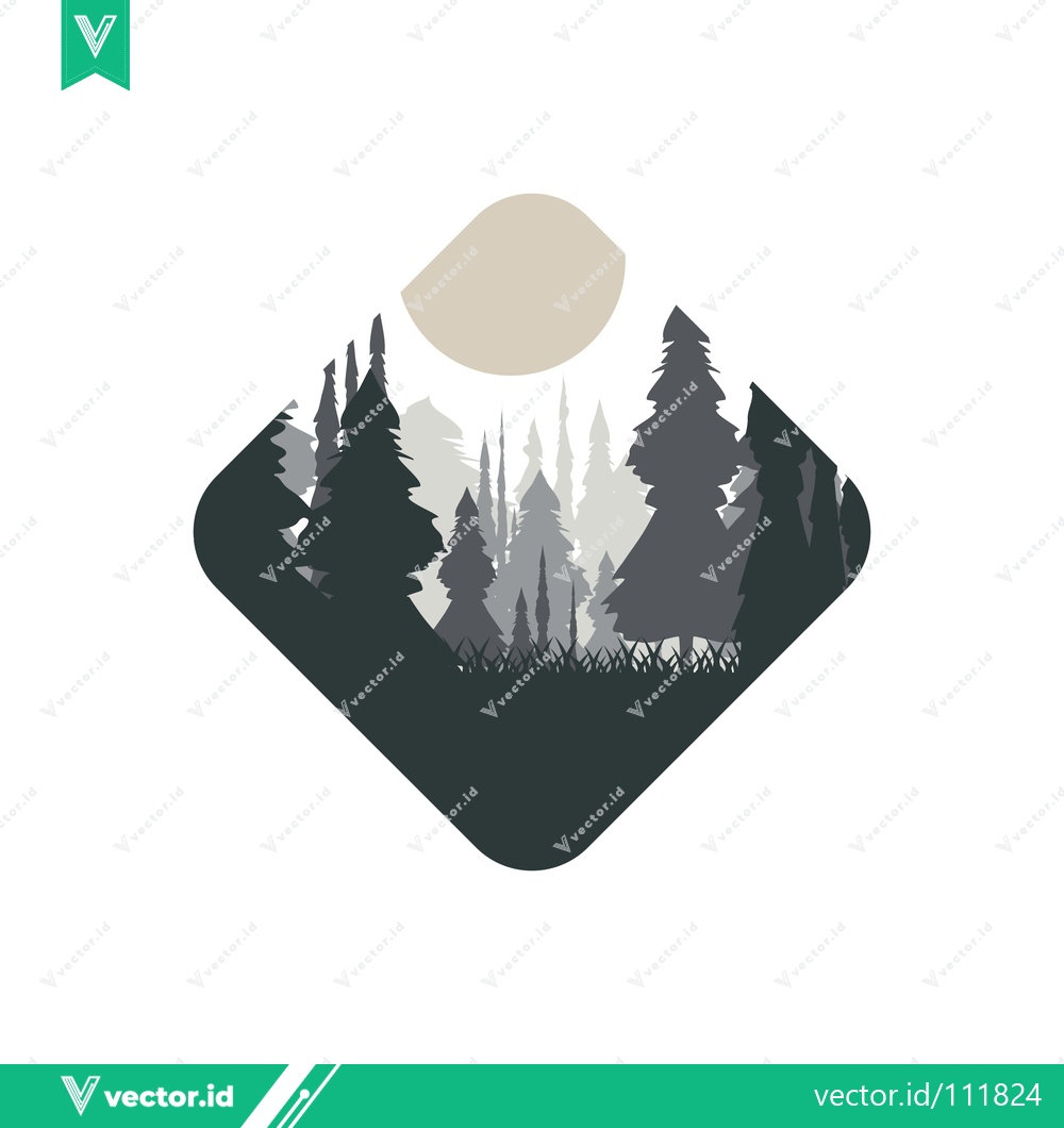 Premium Vector dari Stylized Forest Landscape with Moon in Diamond Shape