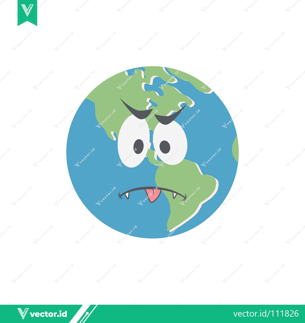 Premium Vector dari Sad Earth Cartoon Character with Worried Expression