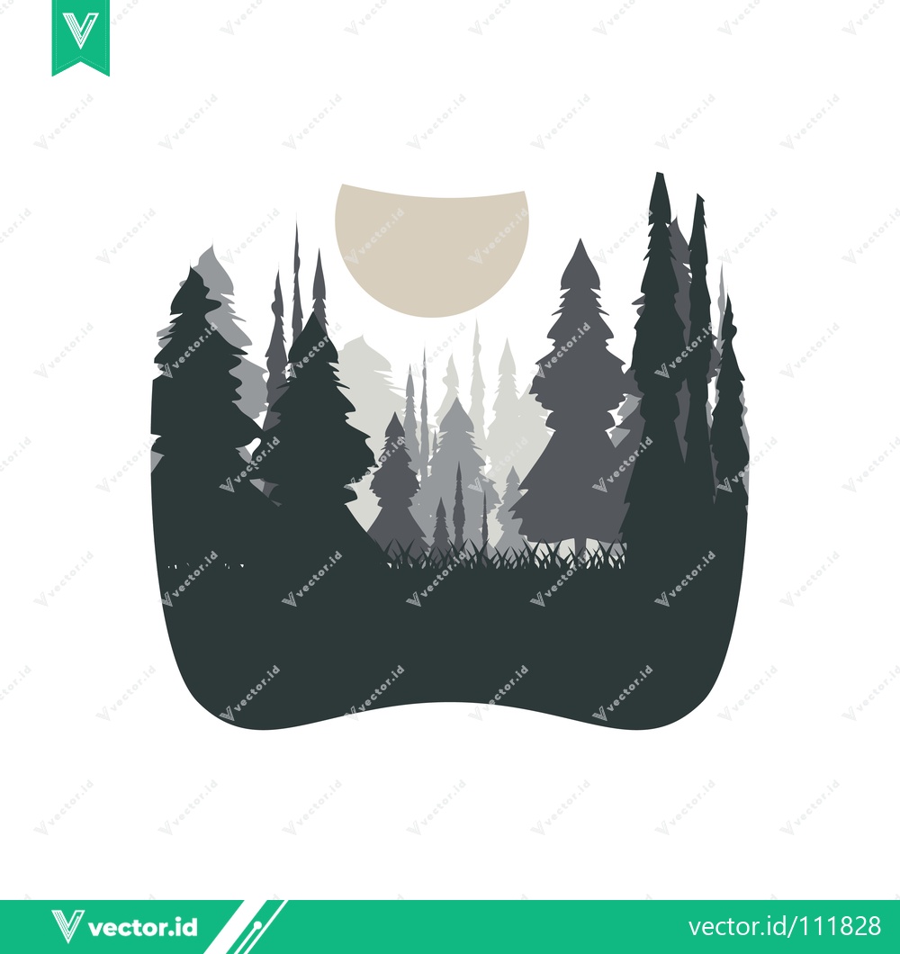 Premium Vector of Minimalist Forest Landscape with Sun Silhouette