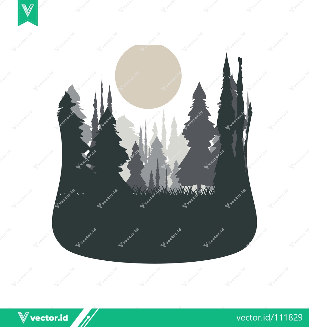 Premium Vector dari Stylized Forest Landscape with Moon Silhouette