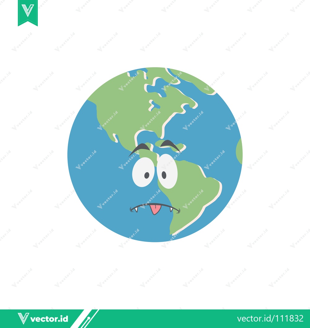 Premium Vector dari Sad Earth Cartoon Character with Worried Expression