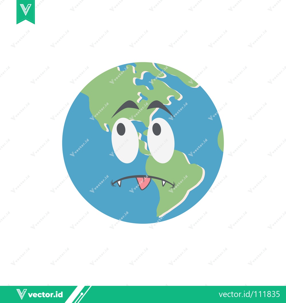 Premium Vector of Sad Earth Face Cartoon Illustration Global Warming Concept