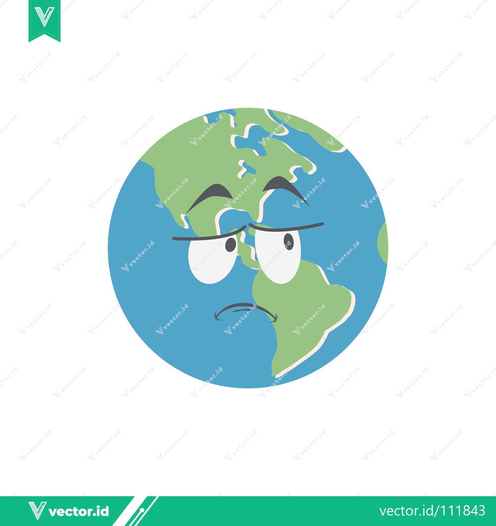 Premium Vector of Sad Earth Character with Worried Expression