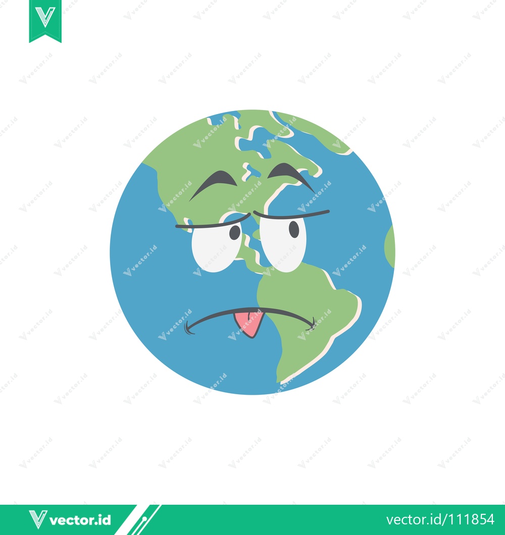 Premium Vector of Sad Earth Cartoon Character Looking Tired and Sick