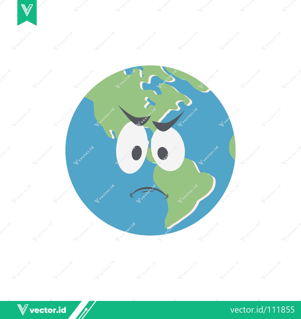 Premium Vector of Sad Earth Emoji with Angry Face and Worried Expression