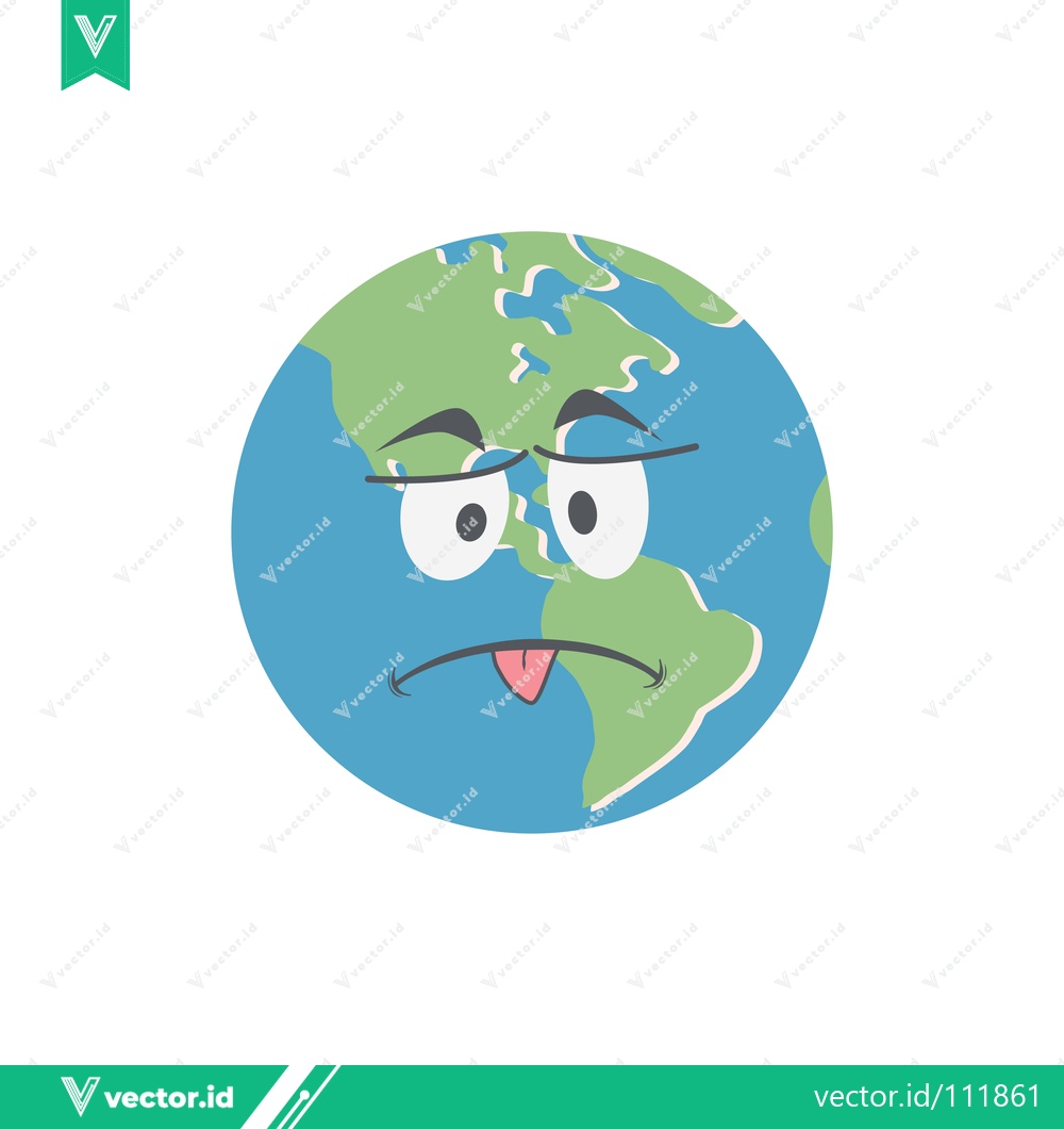 Premium Vector of Sad Earth Face Cartoon Character Feeling Sick and Unwell