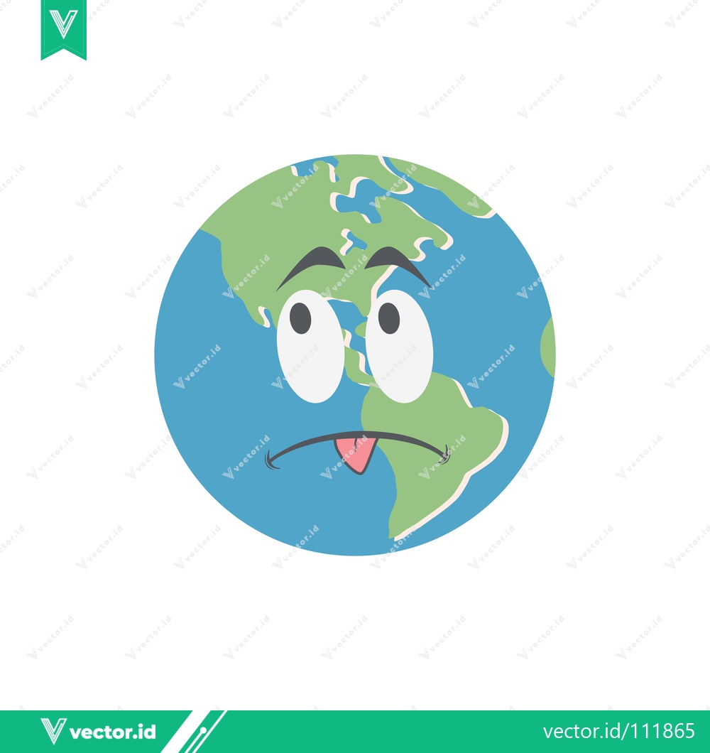 Premium Vector of Sad Earth Character with Worried Expression and Tongue Out