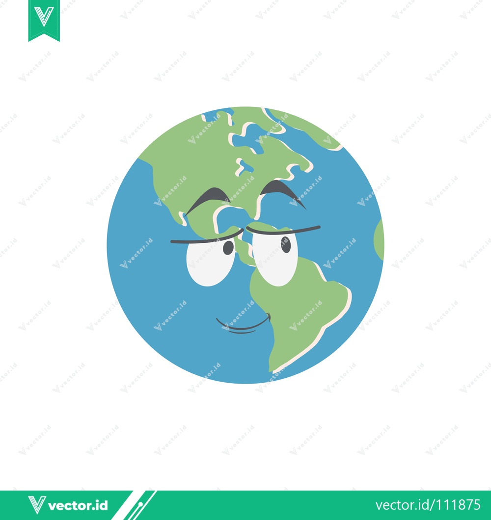 Premium Vector of Cartoon Earth Character with a Sleepy Face