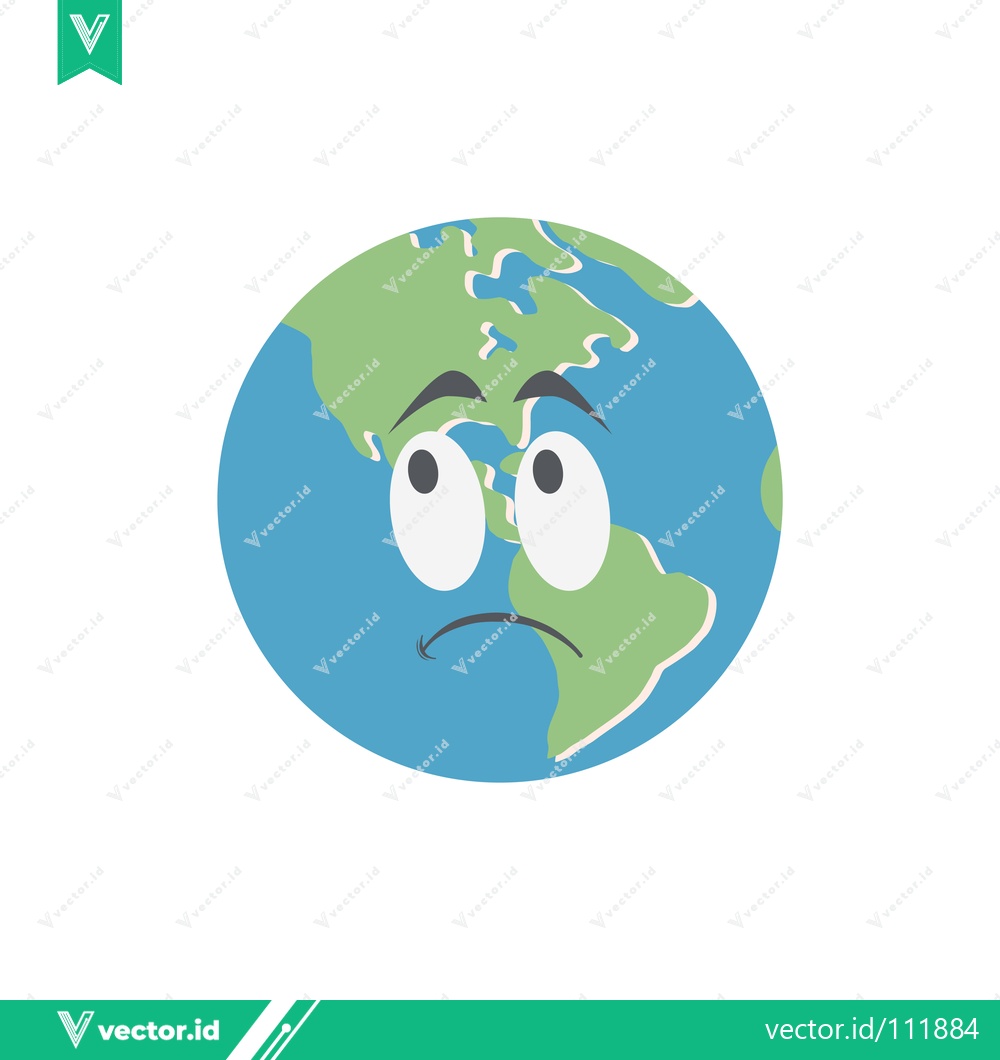 Premium Vector dari Sad Earth Cartoon Character with Worried Expression