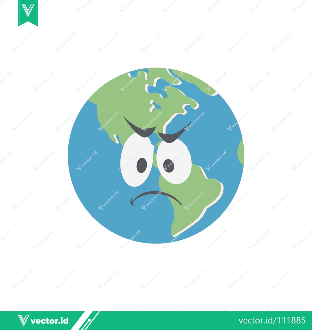Premium Vector dari Sad Earth Cartoon Character with Angry Face