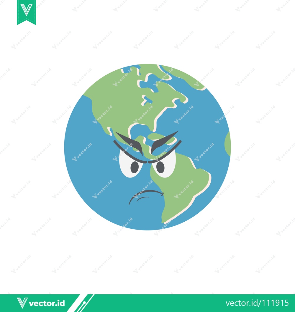 Premium Vector of Angry Earth Planet Cartoon Character with Furious Expression