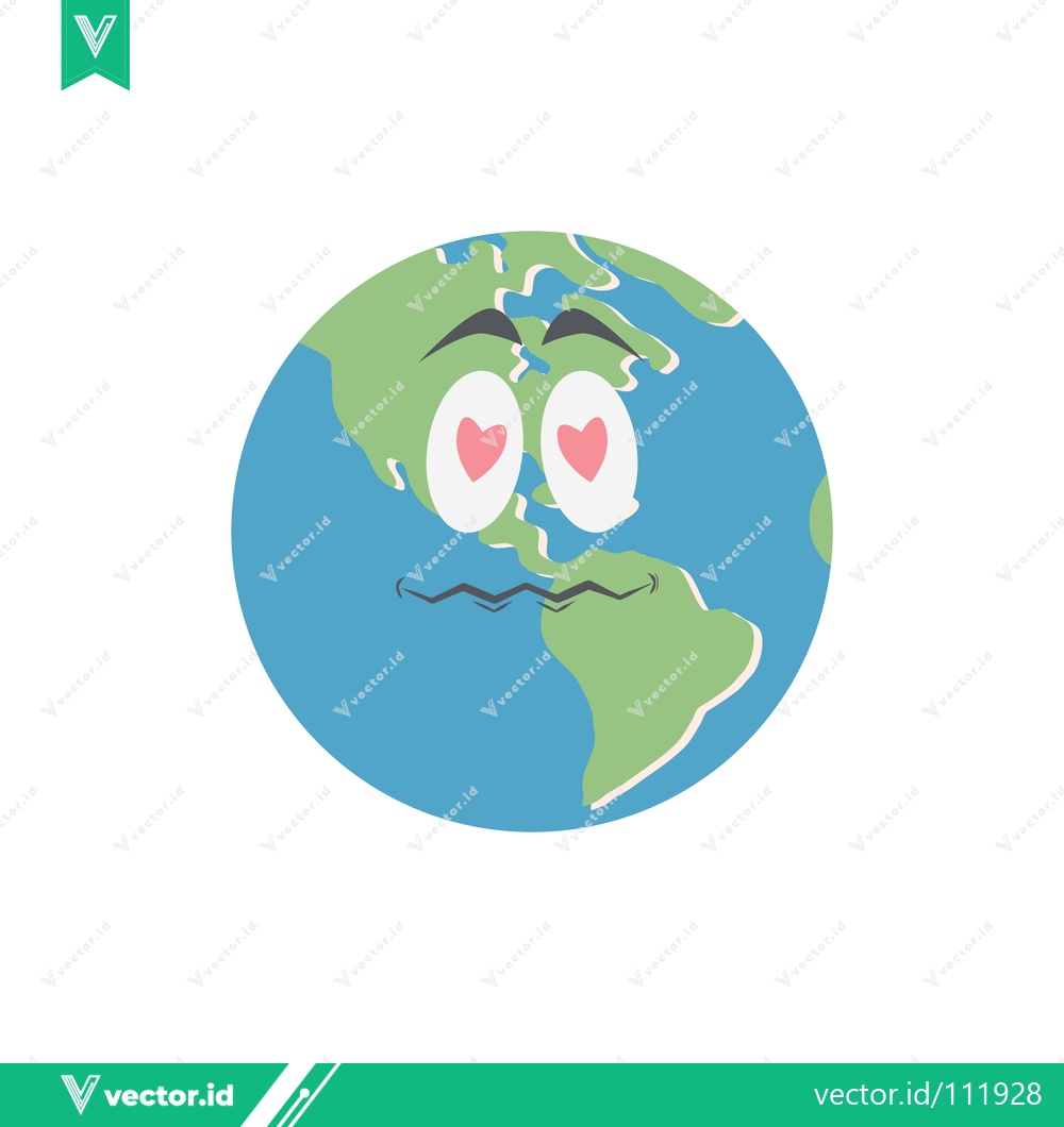 Premium Vector dari Cartoon Earth Character with Heart Eyes and Wavy Mouth
