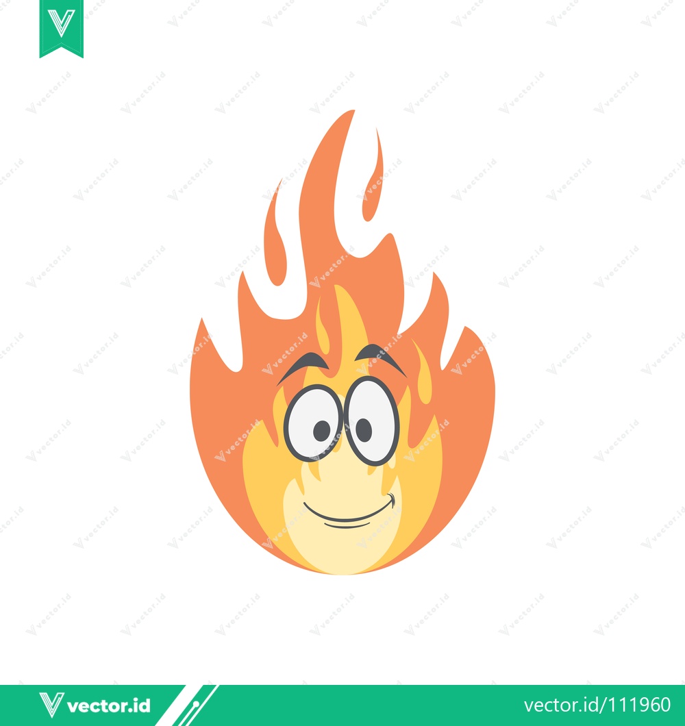 Premium Vector dari Funny Cartoon Fire Character with Happy Face and Big Eyes