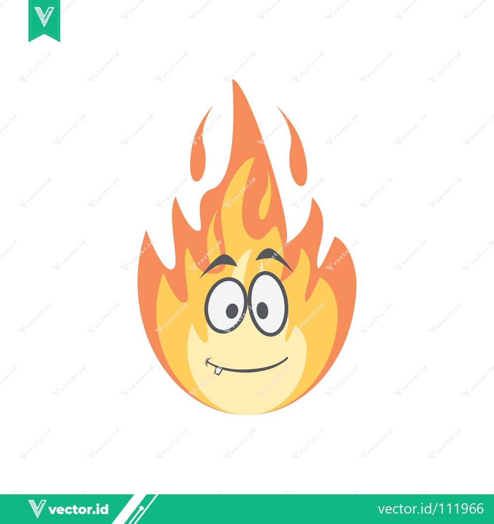 Premium Vector dari Funny Cartoon Fire Character with Big Eyes and Smiling Face
