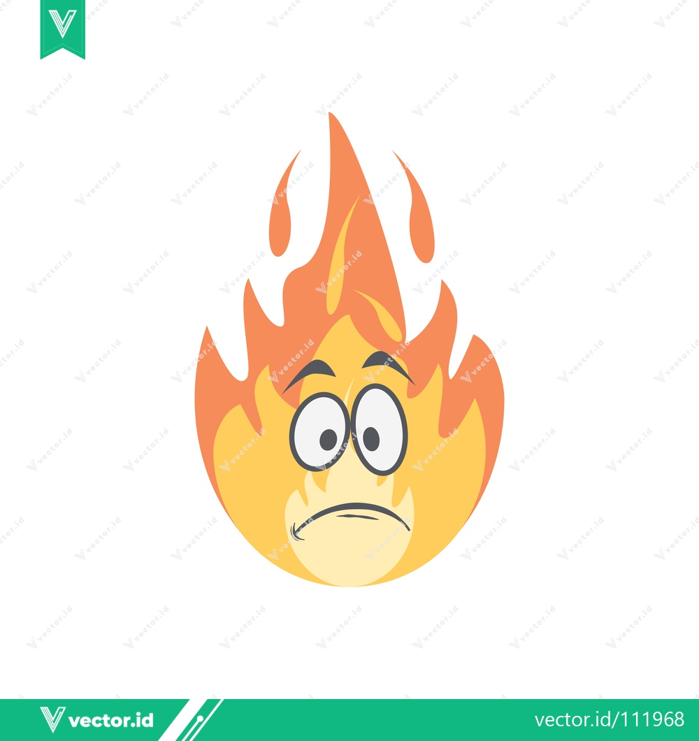 Premium Vector dari Sad Fire Emoji Character with Worried Expression