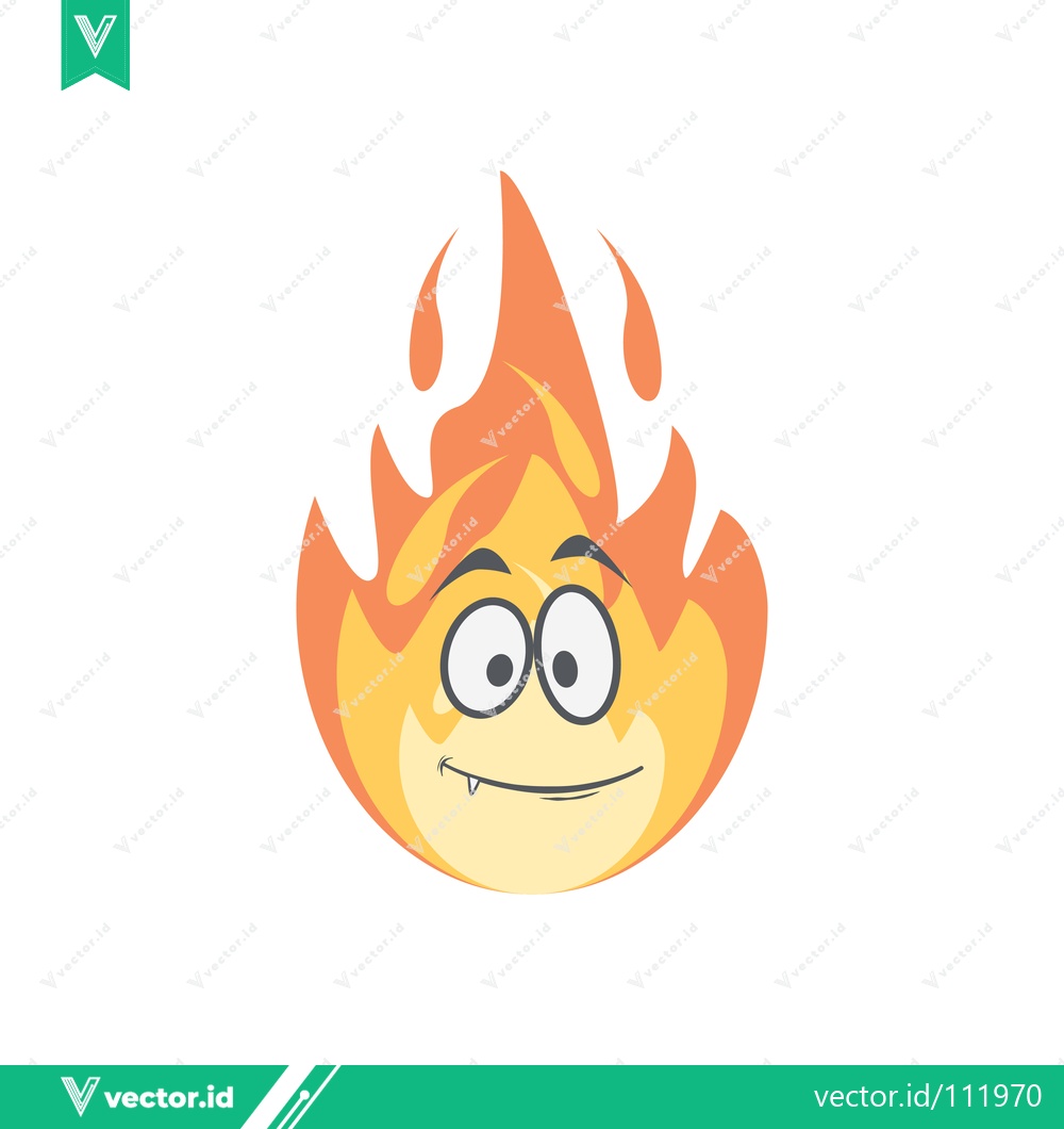 Premium Vector dari Funny Cartoon Fire Character with Big Eyes and Smiling Face