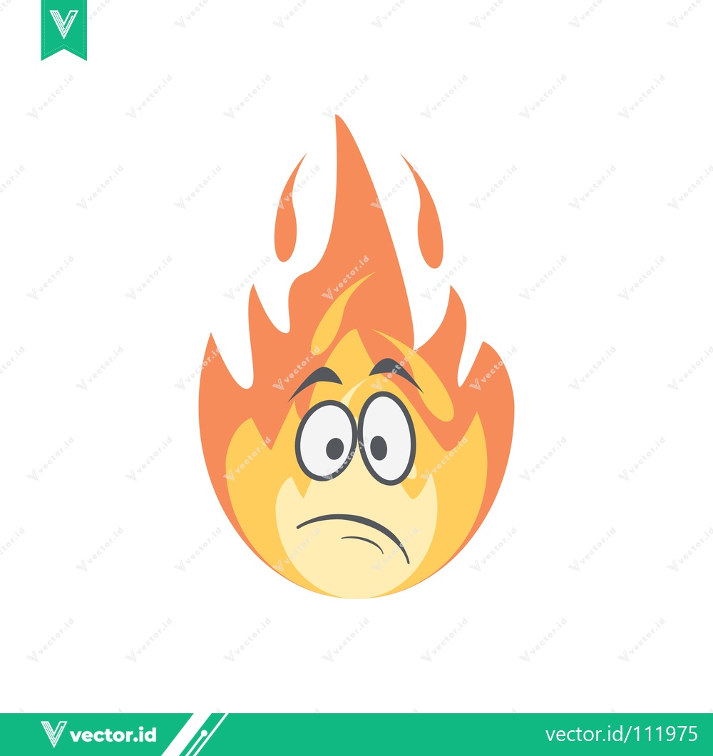 Premium Vector of Sad Fire Emoji Character with Worried Expression