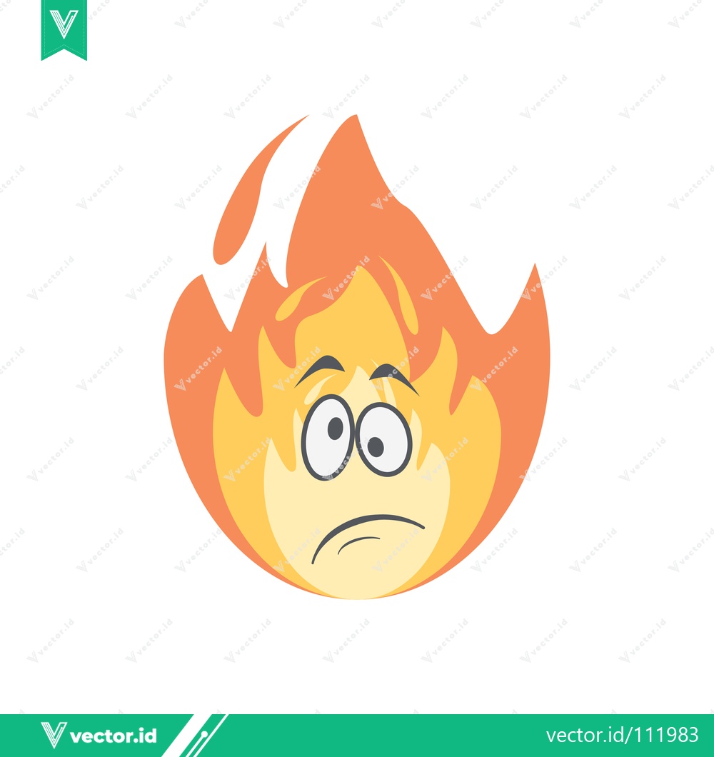 Premium Vector of Sad Fire Emoji Character with Worried Expression