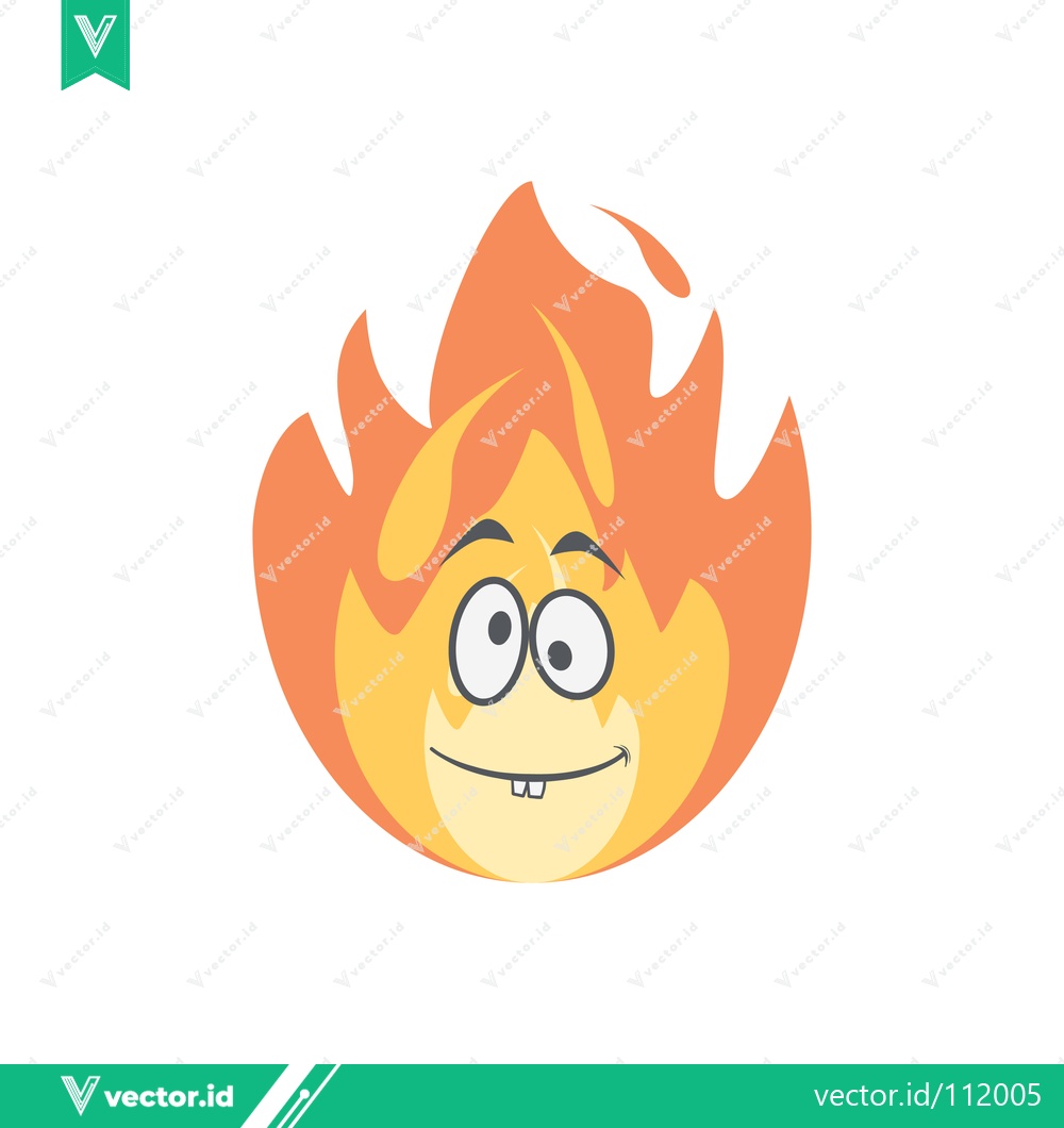 Premium Vector of Funny Cartoon Fire Character with Happy Face and Flames