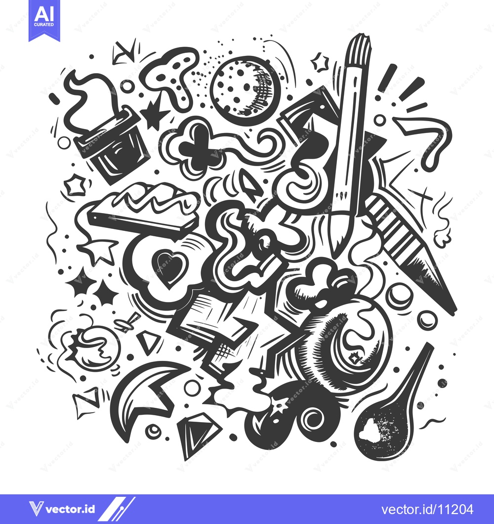Premium Vector of Abstract Doodle Art with Geometric Shapes and Swirls