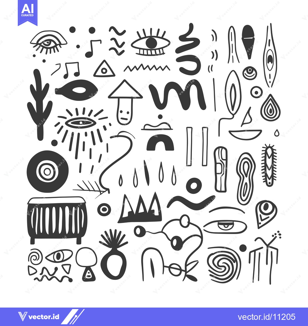 Premium Vector dari Abstract Doodle Collection of Eyes, Shapes, and Symbols