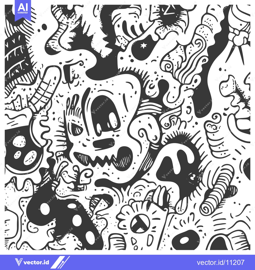 Premium Vector of Abstract Doodle Pattern with Black and White Shapes