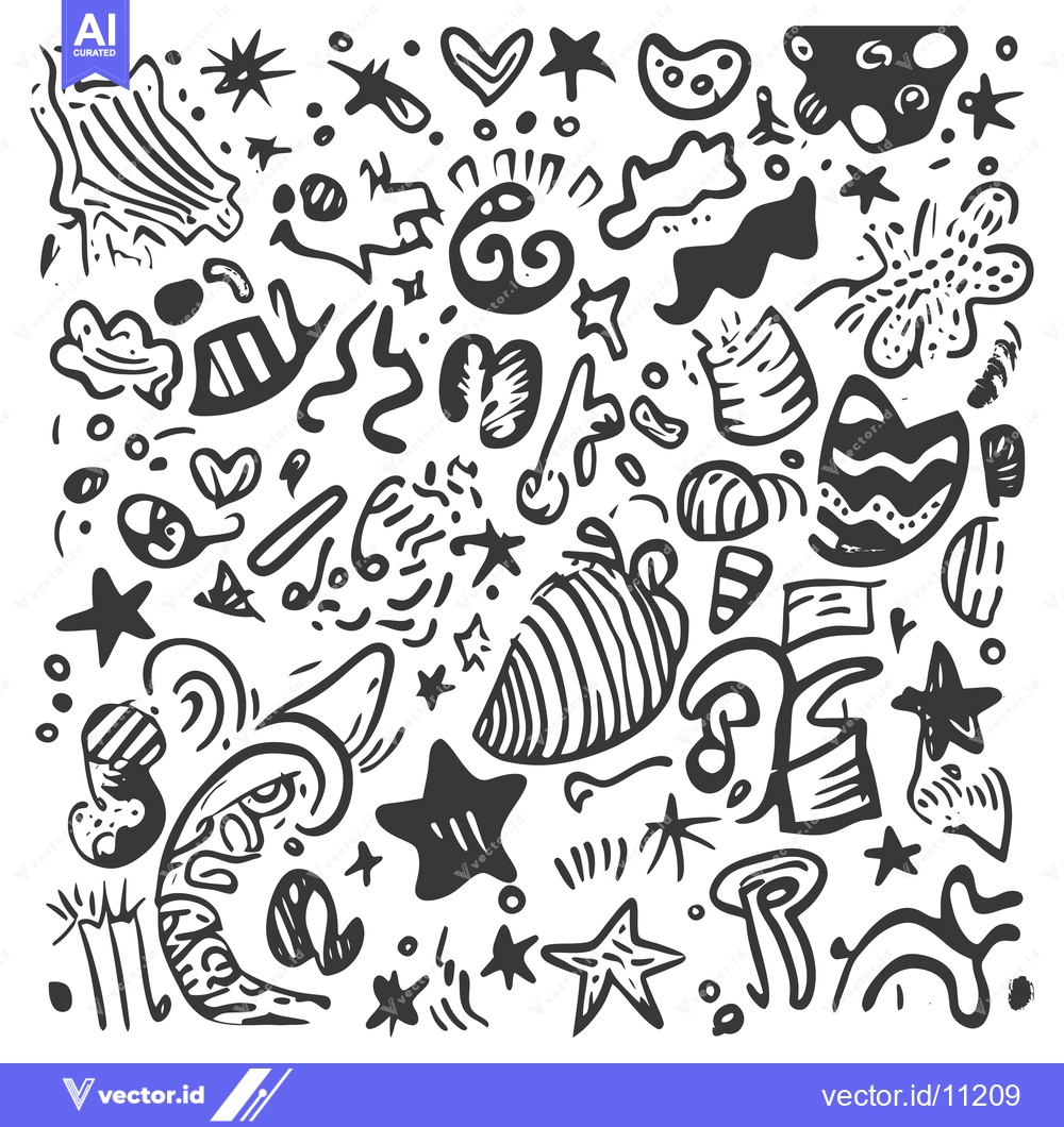Premium Vector dari Abstract Doodle Pattern with Stars, Hearts, and Geometric Shapes