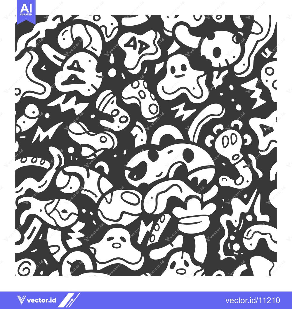 Premium Vector dari Abstract Doodle Pattern with White Shapes and Black Background