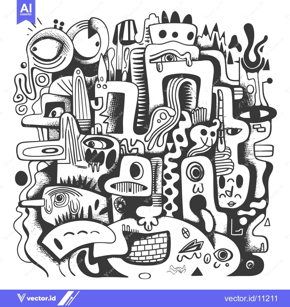 Premium Vector of Abstract Doodle with Multiple Eyes and Shapes