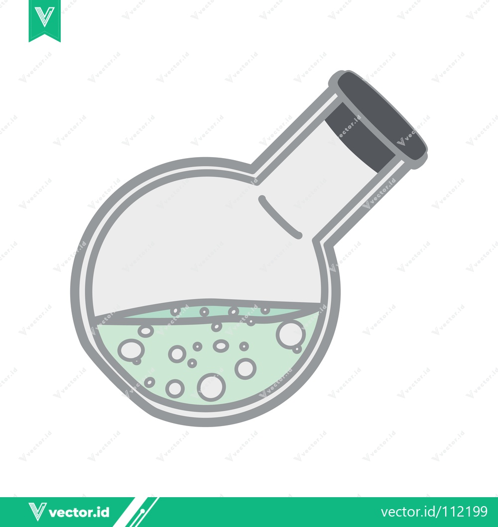 Premium Vector dari A cartoon illustration of a round-bottomed laboratory flask with a green liquid and bubbles