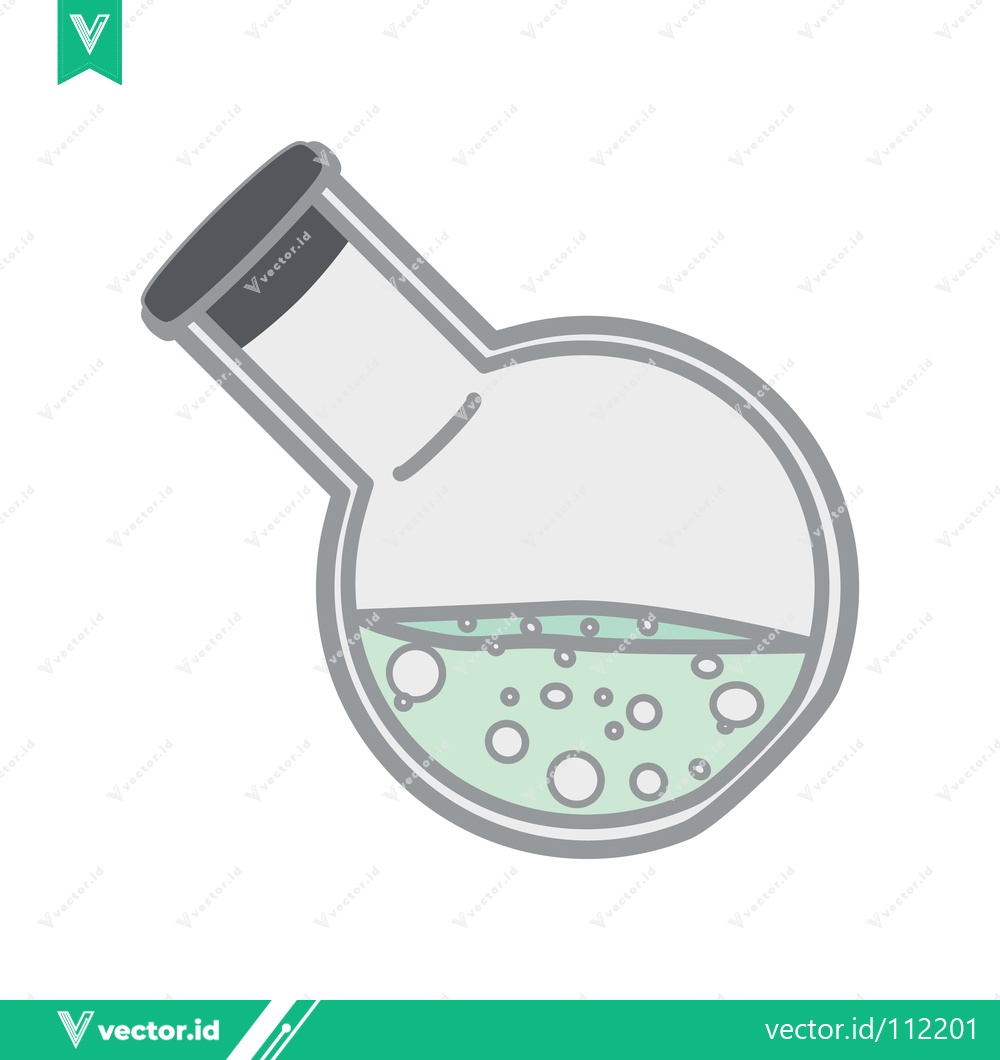 Premium Vector dari Simple illustration of a round-bottom flask with green liquid and bubbles
