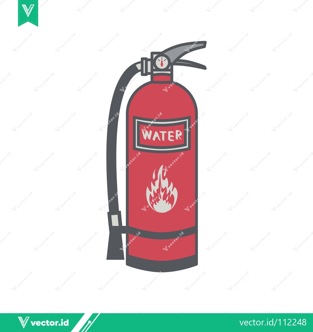 Premium Vector of Red Water Fire Extinguisher with Hose and Flame Symbol