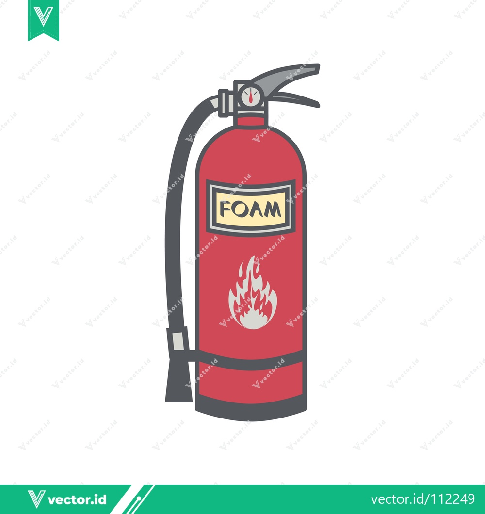 Premium Vector dari Red Foam Fire Extinguisher with Hose and Flame Symbol