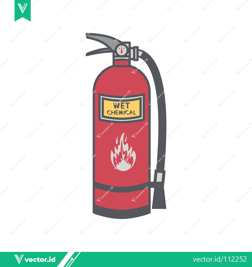 Premium Vector of Red Wet Chemical Fire Extinguisher with Flame Icon