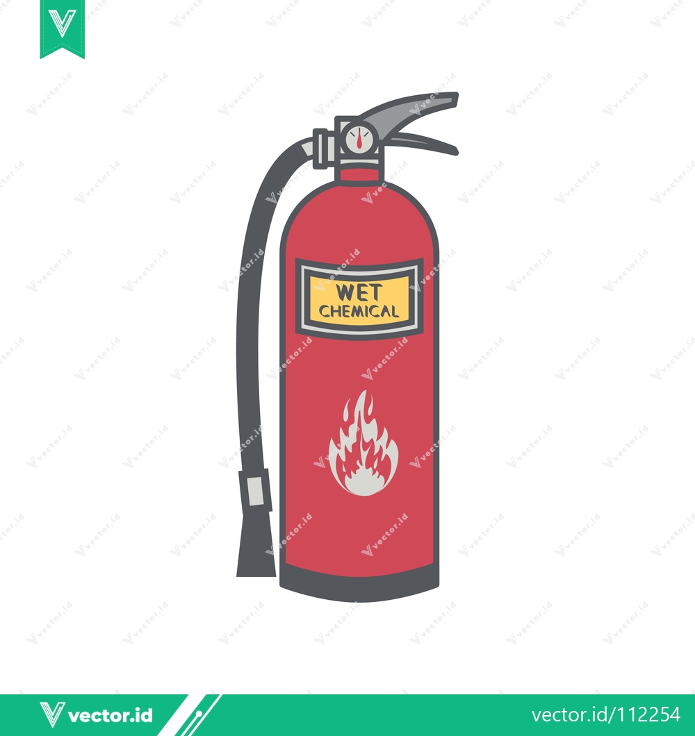 Premium Vector of Red Wet Chemical Fire Extinguisher with Flame Symbol