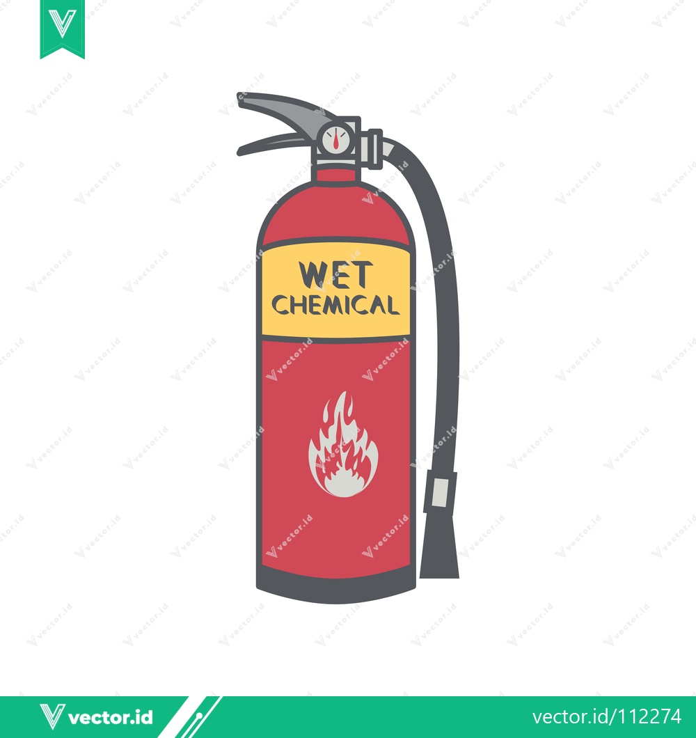Premium Vector dari Red Wet Chemical Fire Extinguisher with Flame Icon