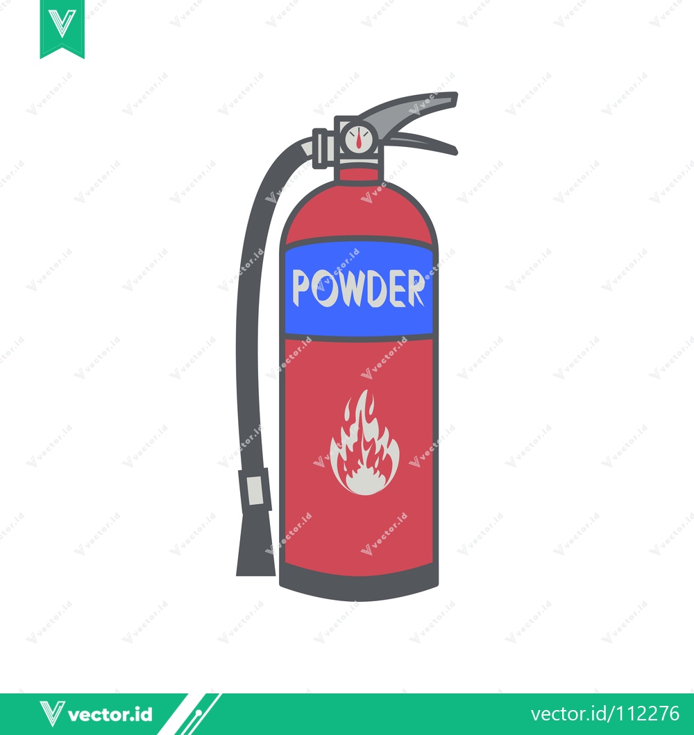 Premium Vector dari Red Powder Fire Extinguisher with Flame Icon and Hose