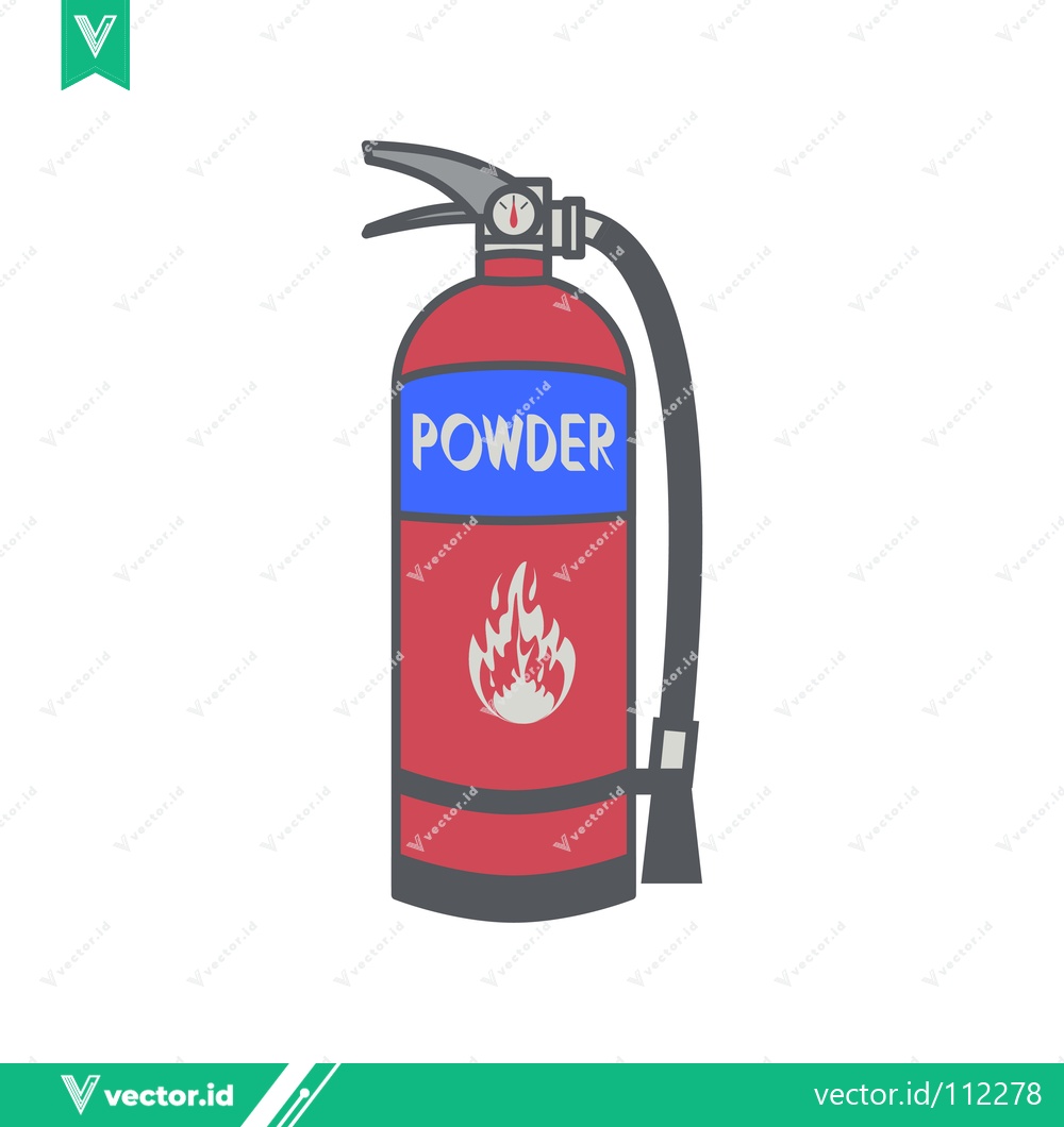 Premium Vector dari Red Powder Fire Extinguisher with Blue Label and Flame Icon