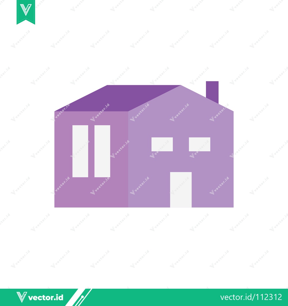 Premium Vector of Simple Purple House Icon with Windows and Chimney