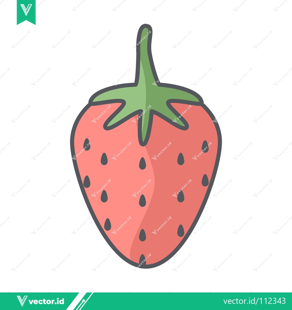 Premium Vector of Simple Strawberry Illustration with Green Stem and Leaves