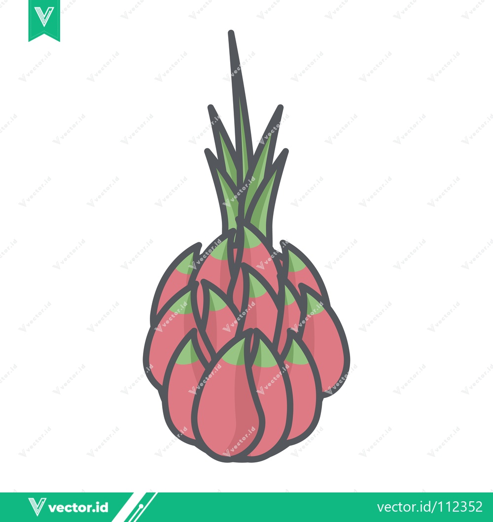 Premium Vector of Illustration of a Dragon Fruit with Pink Scales and Green Leaves