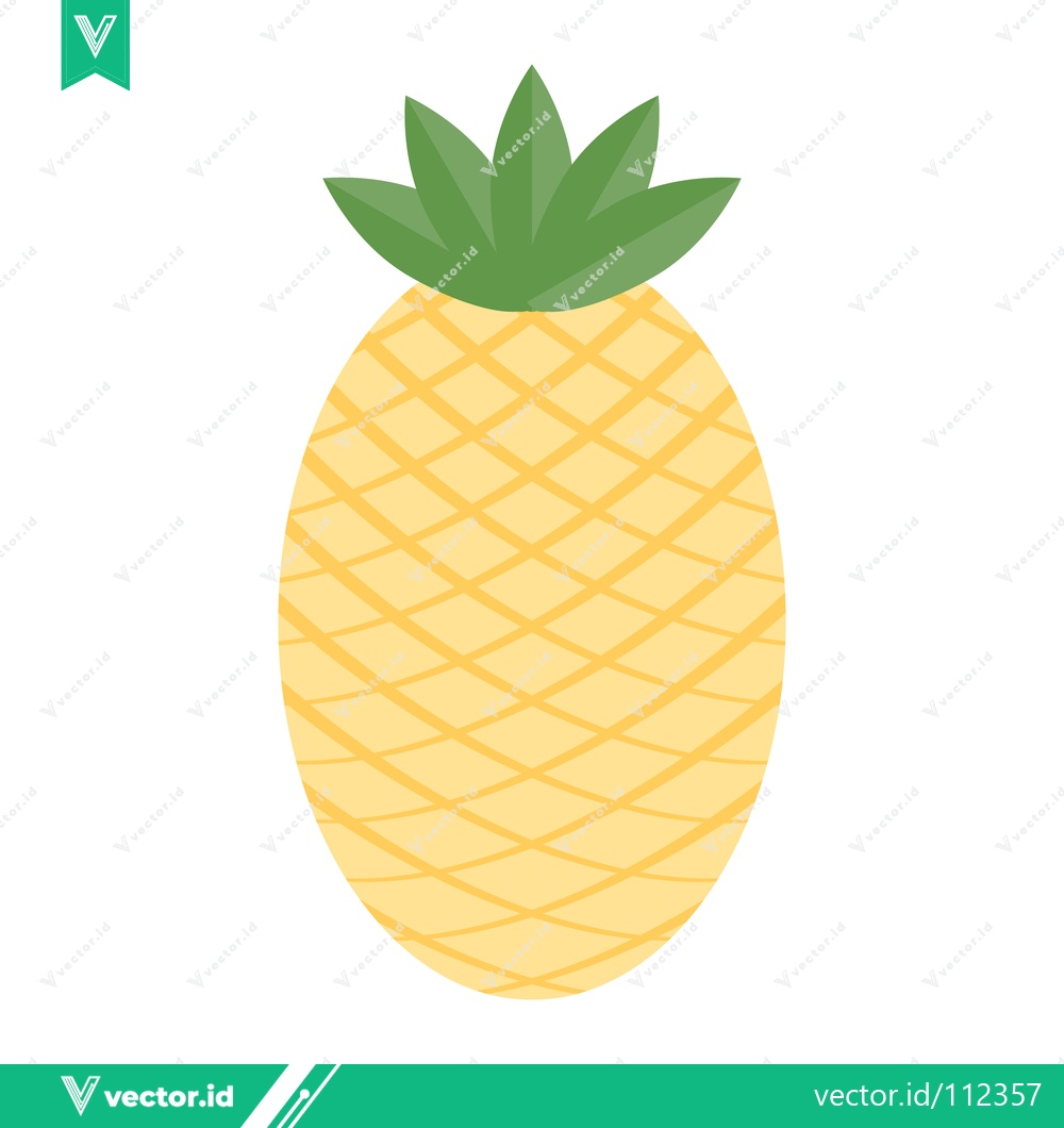 Premium Vector dari Stylized Yellow Pineapple Fruit with Green Leaves Isolated on White Background