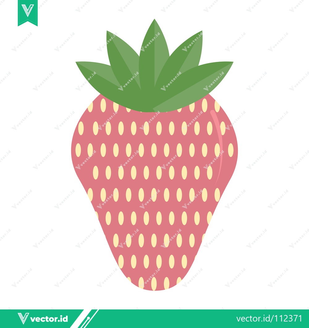 Premium Vector of Stylized Strawberry Illustration with Seeds and Green Leaves