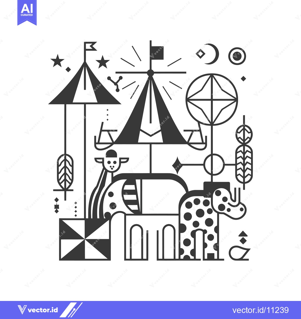 Premium Vector of Abstract Geometric Circus Illustration with Animals and Tent
