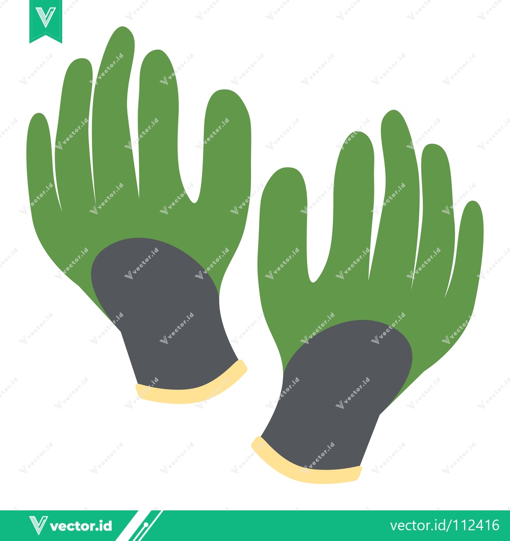 Premium Vector dari Pair of Green Gardening Gloves with Yellow Trim