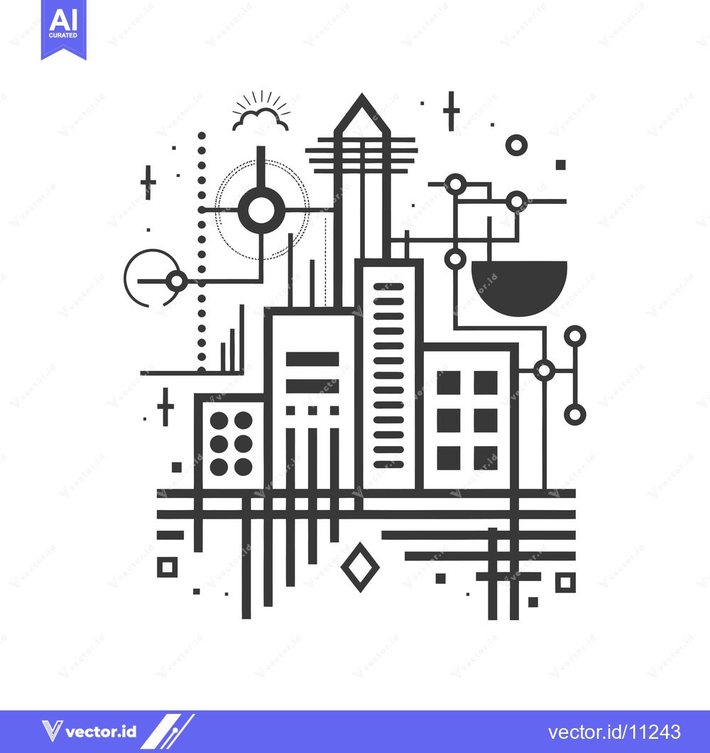 Premium Vector dari Abstract Geometric Cityscape with Sun and Cloud