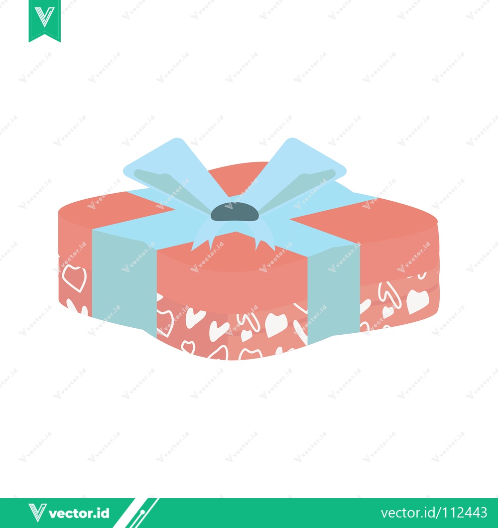 Premium Vector dari Heart Shaped Gift Box with Blue Ribbon and White Hearts