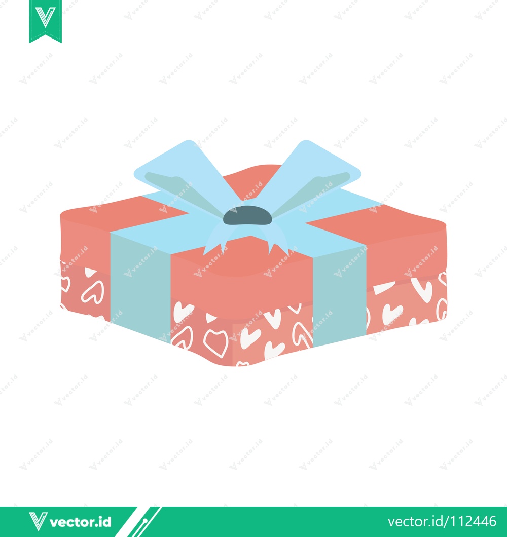 Premium Vector dari A beautifully wrapped gift box with a light blue ribbon and bow adorned with small heart patterns